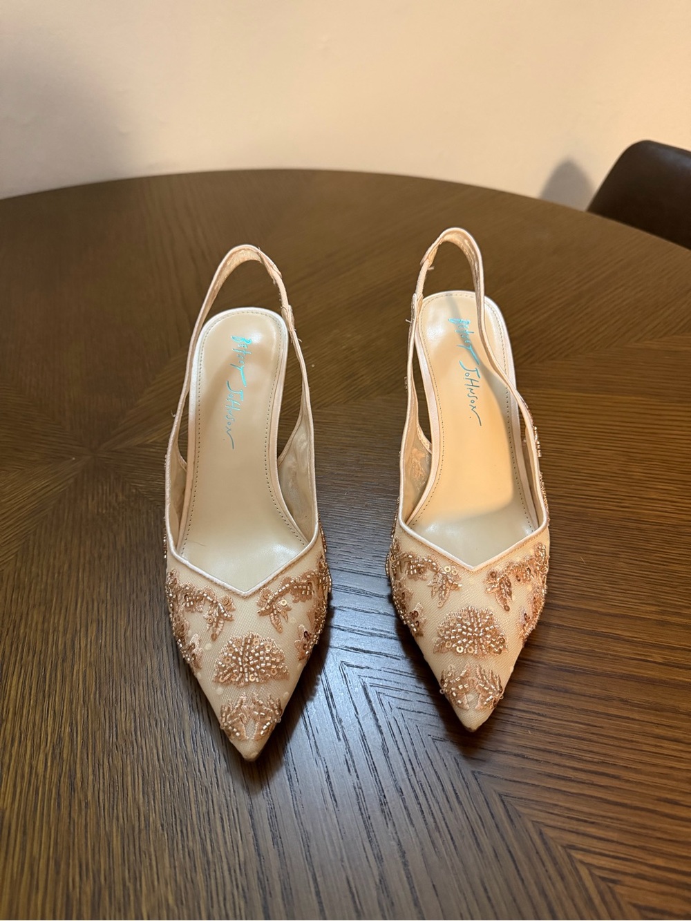 Beaded Slingback Pointed-Toe Pumps - Blush by Betsey Johnson